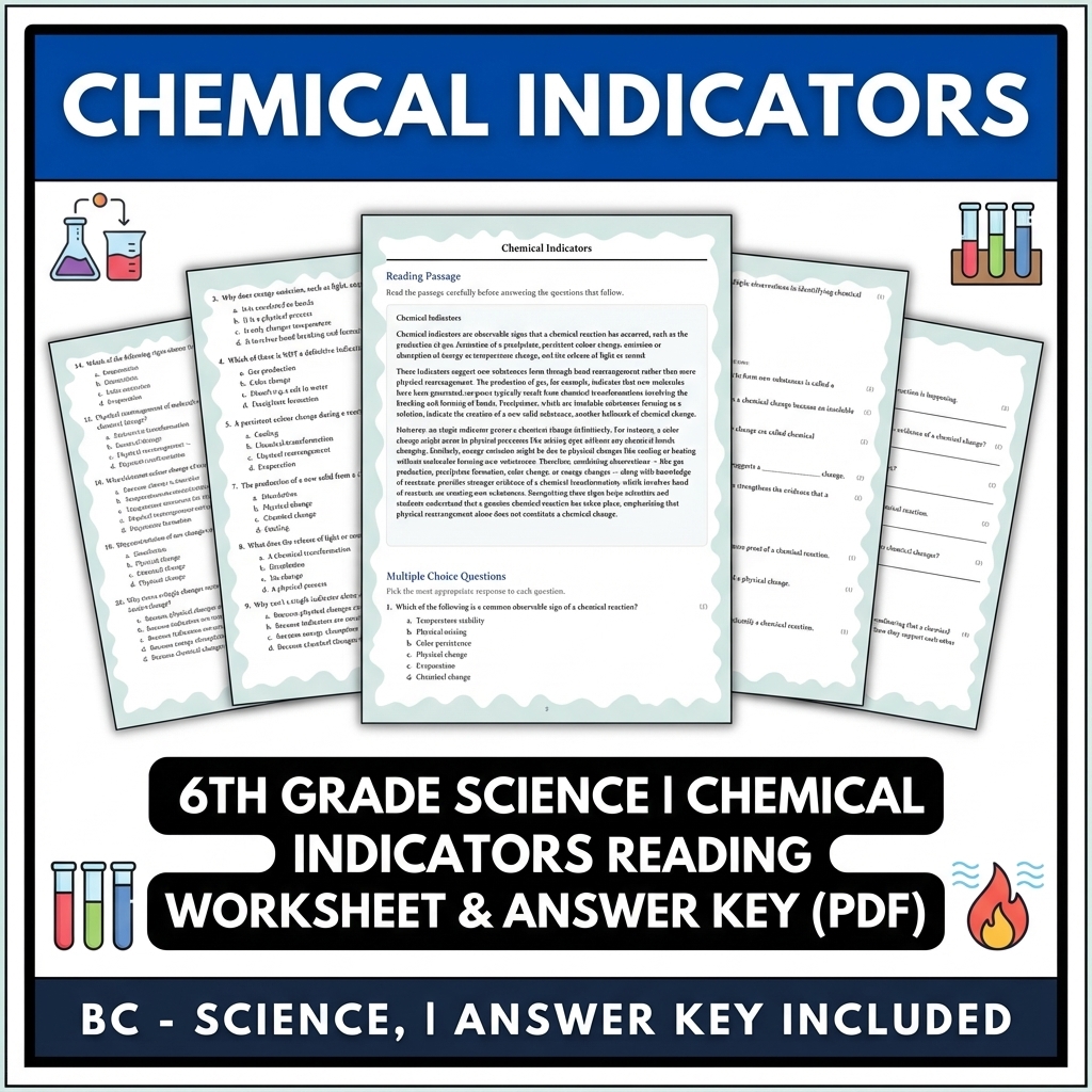 Grade 6 Science reading worksheets — 6th Grade Science | Chemical Indicators Reading Worksheet & Answer Key (PDF)