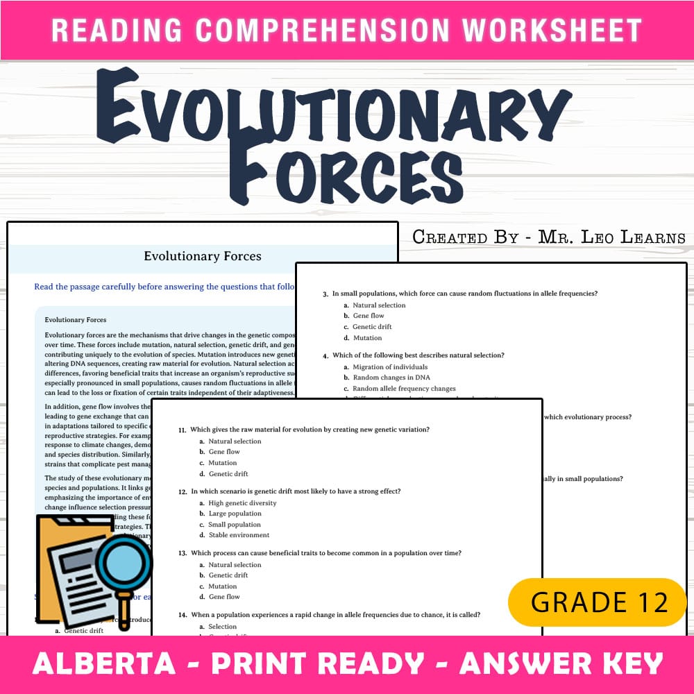 Grade 12 Science worksheet mcq paper worksheet — Grade 12 Science — Worksheet MCQ Paper for Mastering Evolutionary Forces…
