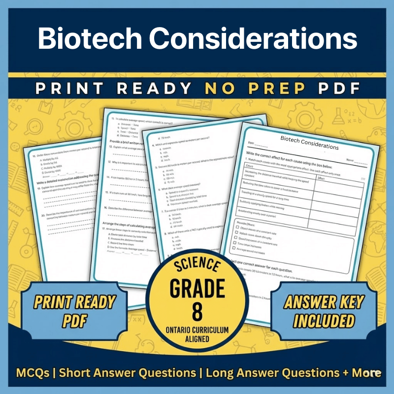 Grade 8 Science – Biotechnology Considerations Worksheet (Ontario PDF)
