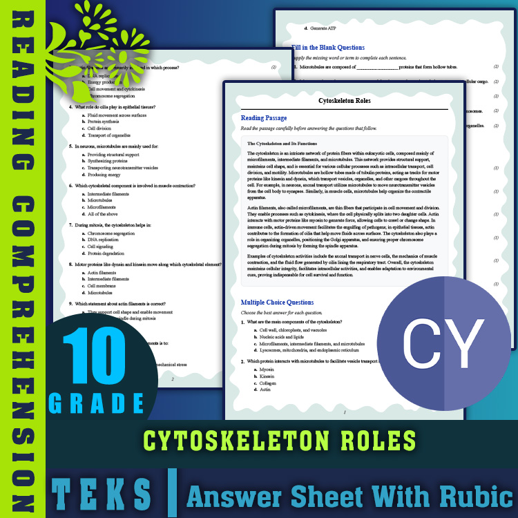 Grade 10 Science reading worksheets worksheet — Grade 10 Science | Cytoskeleton Roles Reading Worksheet (PDF + Answer Key)…