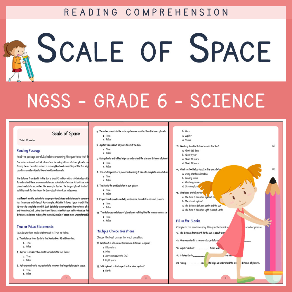 Grade 6 Science worksheets for primary grades worksheet — Grade 6 Science | Scale of Space Worksheet (PDF) | NGSS Aligned…