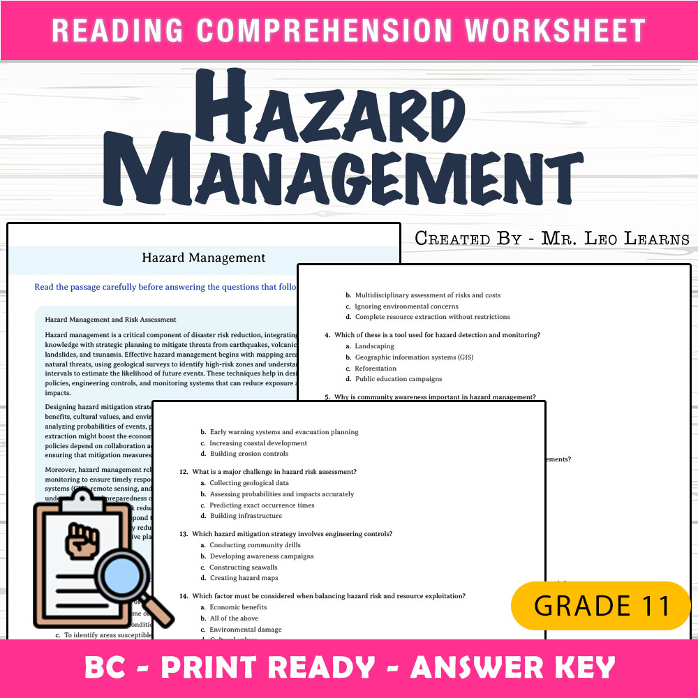 Grade 11 Science worksheet mcq paper worksheet — Grade 11 Science — Hazard Management Worksheet MCQ Paper for Mastery — pa…