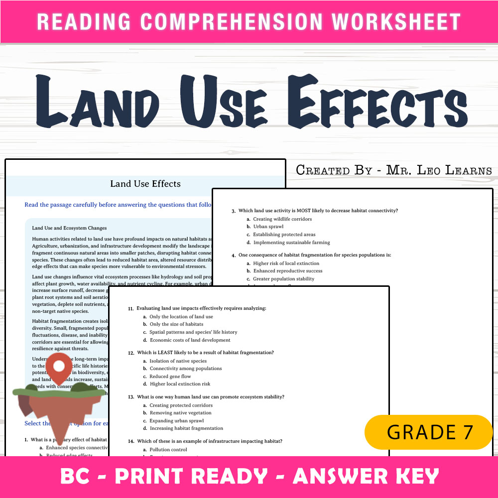 Grade 8 Science worksheet mcq paper worksheet — Grade 8 Science — Land Use Effects Worksheet MCQ Paper for Mastery — page 1