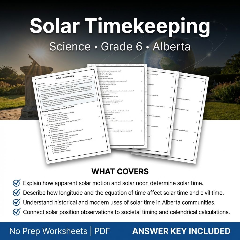 Grade 6 Science Worksheet on Solar Timekeeping | Alberta Standards