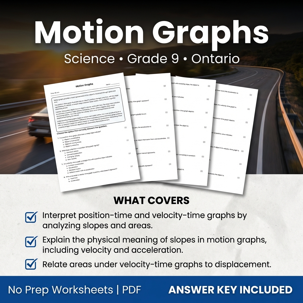 Motion Graphs Worksheet for Grade 9 Science | Ontario Standards