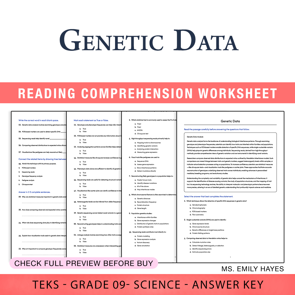Grade 9 Science worksheet worksheet — Grade 9 Science | Genetic Data Analysis Worksheet (PDF+ Answer Key) — page 1