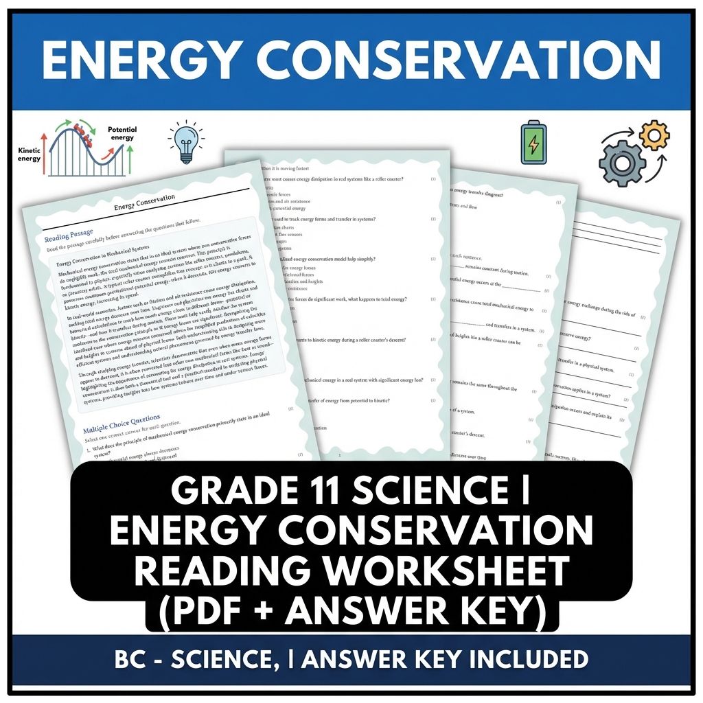 Grade 11 Science | Energy Conservation Reading Worksheet (PDF + Answer Key)