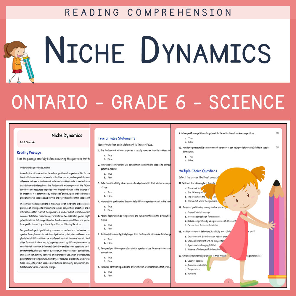 Grade 6 Science worksheet worksheet — Grade 6 Science | Niche Dynamics Worksheet & Answer Key | Ontario Standards — page 1
