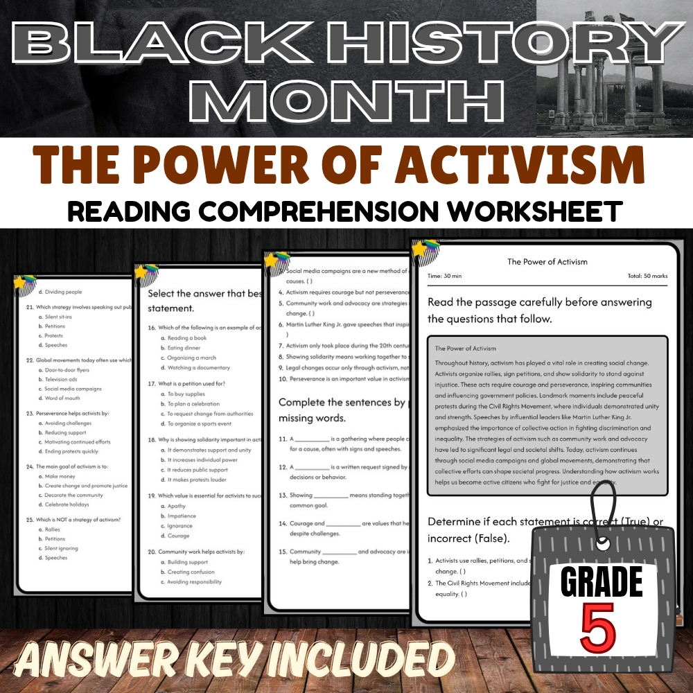 Grade 5 Black History Month Unit Bundle | Celebrating Heritage & Achievements — included worksheet 1