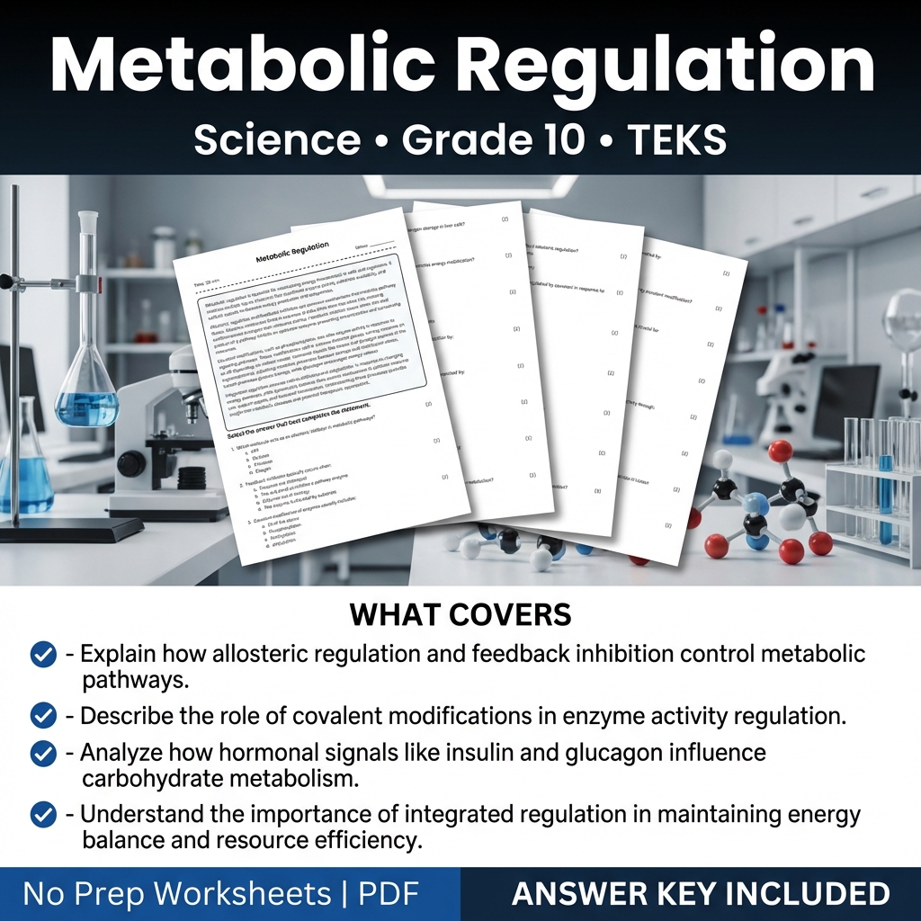 Metabolic Regulation Worksheet Grade 10 Science | TEKS Practice PDF
