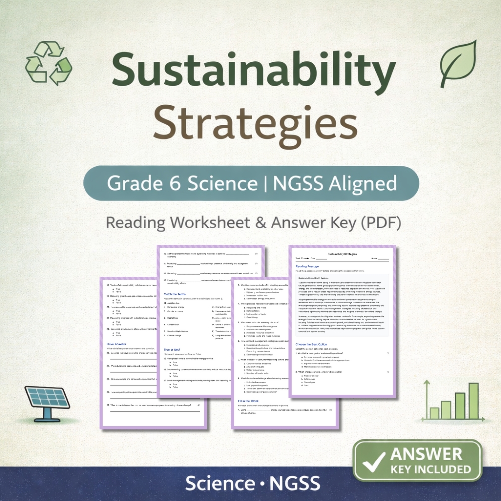 Grade 6 Science Bundle | Sustainability, Hazards & Earth Systems NGSS Worksheets — included worksheet 1