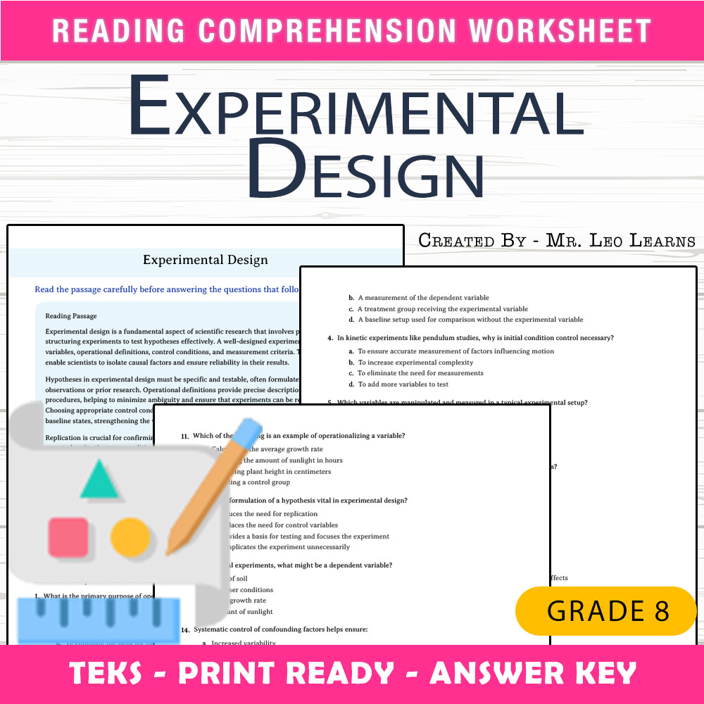 Grade 8 Science worksheet worksheet — 8th Grade Science — Experimental Design Worksheet for Mastery — page 1