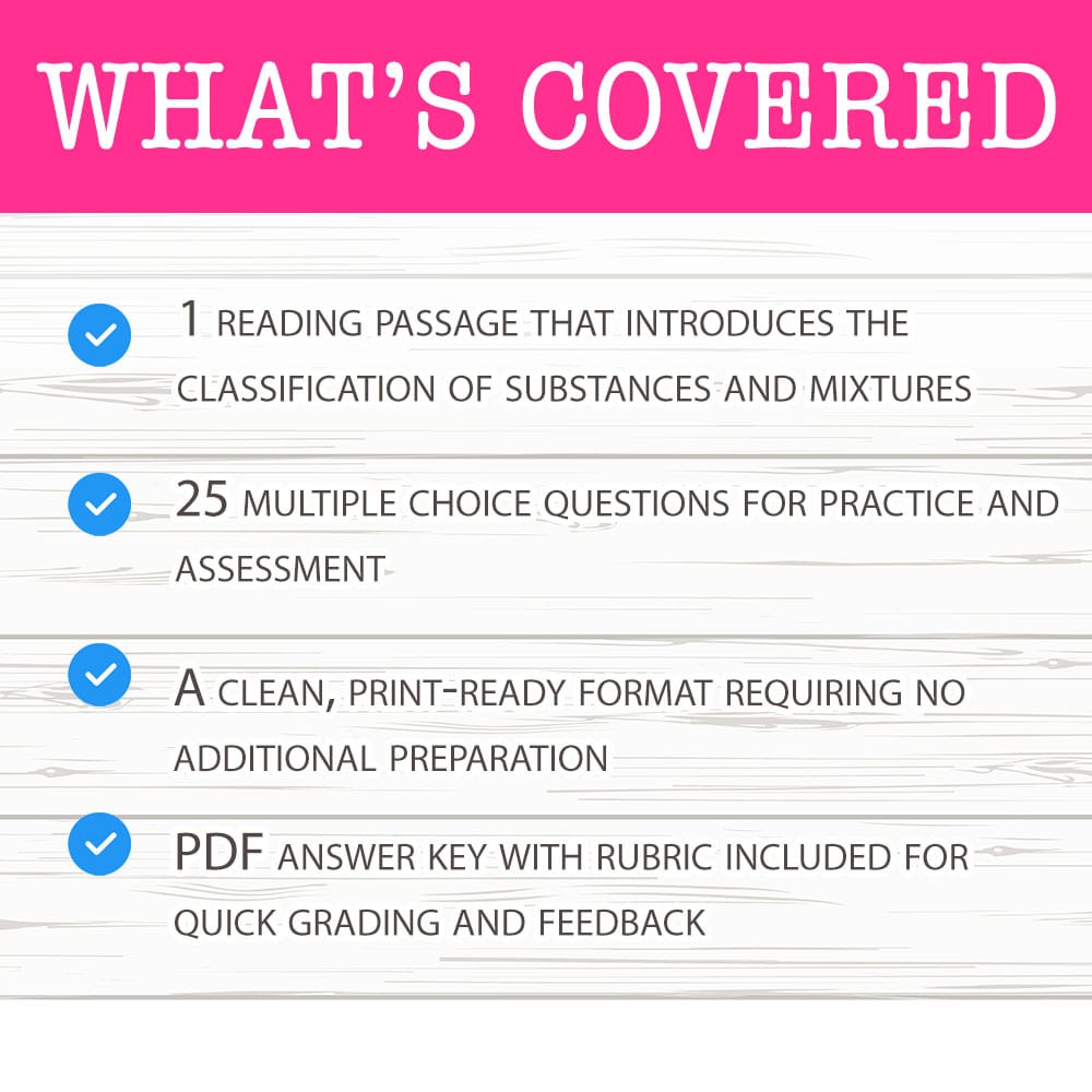 Grade 8 Science worksheet mcq paper worksheet — Grade 8 Science — Substance Sorting Worksheet for Mastery — page 2