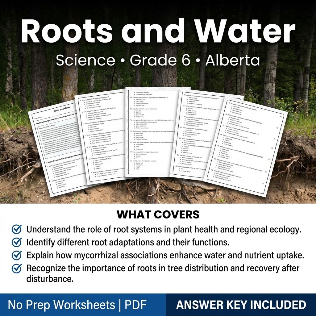 Roots and Water Grade 6 Science Worksheet | Alberta Standards