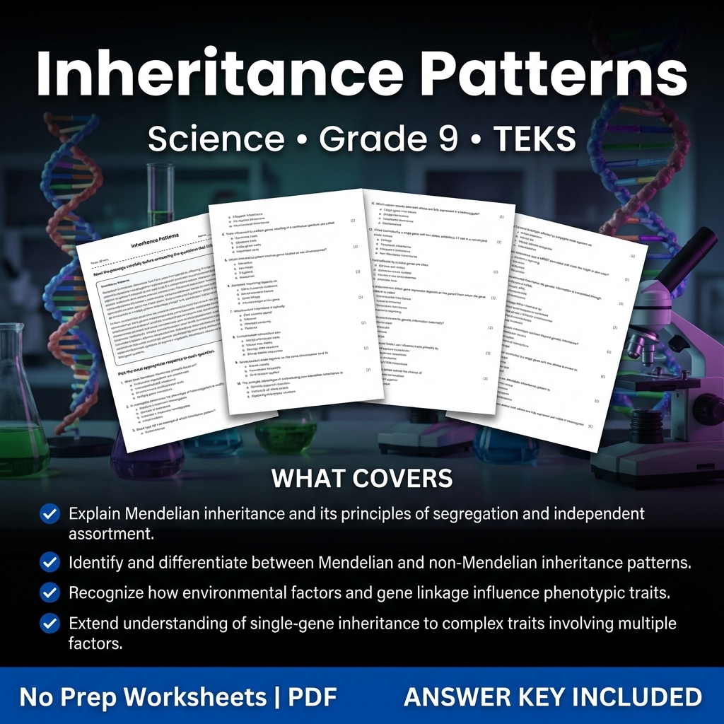 Inheritance Patterns Science Worksheet Grade 9 TEKS Practice PDF