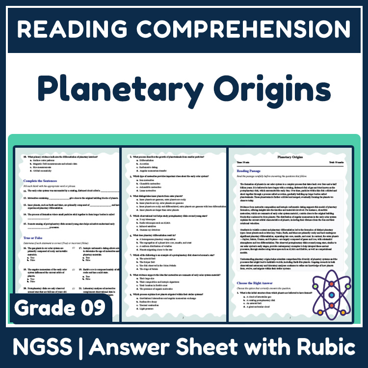 Grade 9 Science reading worksheets worksheet — 9th Grade Science | Planetary Origins Reading Worksheet (PDF + Rubric) — pa…