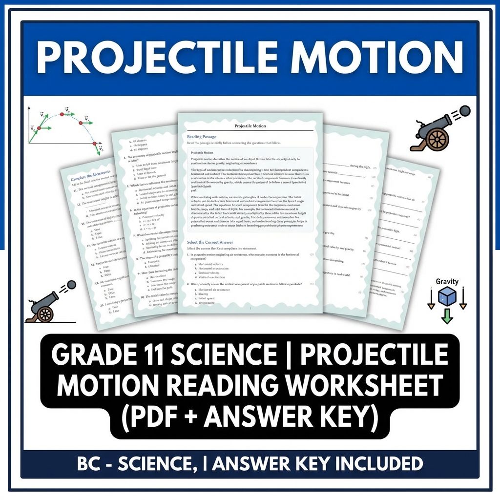 Grade 11 Science | Projectile Motion Reading Worksheet (PDF + Answer Key)