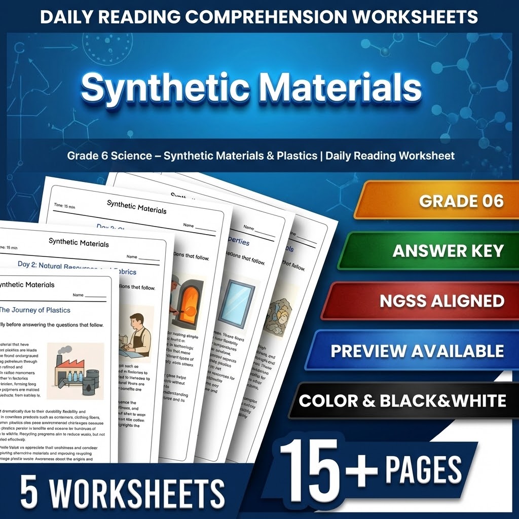 Grade 6 Science daily reading worksheet — Grade 6 Science – Synthetic Materials & Plastics | Daily Reading Worksheet