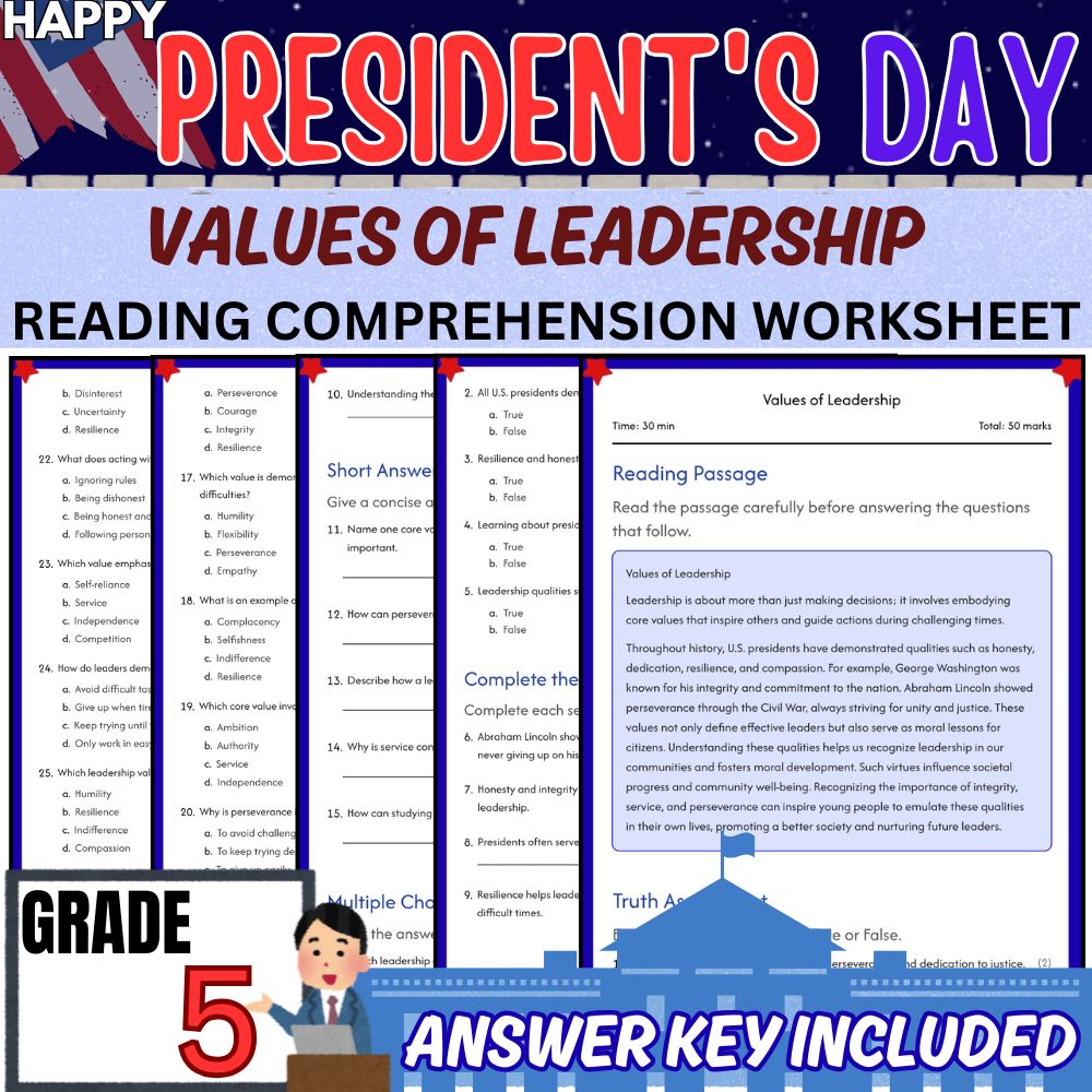 Grade 5 Social Studies |Presidents Day & Election Milestones Unit Worksheet Pack — included worksheet 1