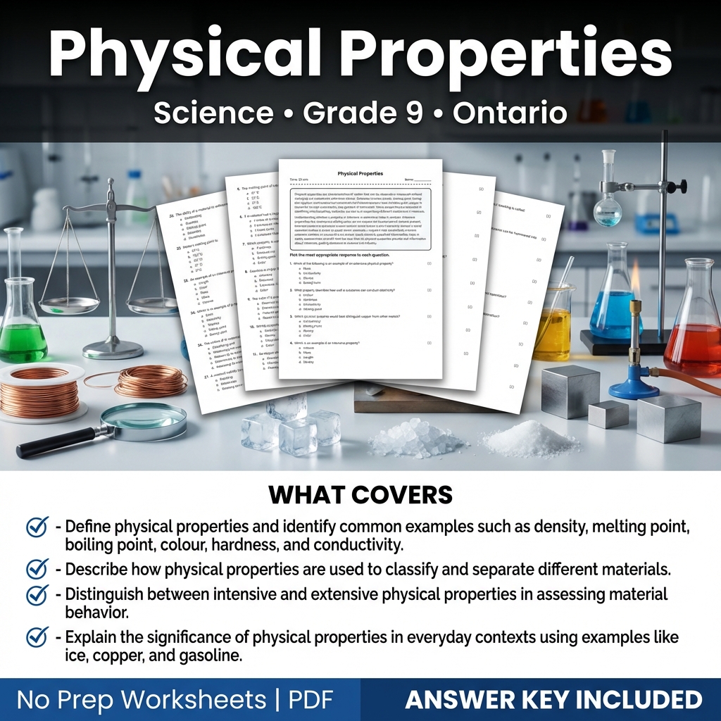 Physical Properties Worksheet for Grade 9 Science | Ontario Standards