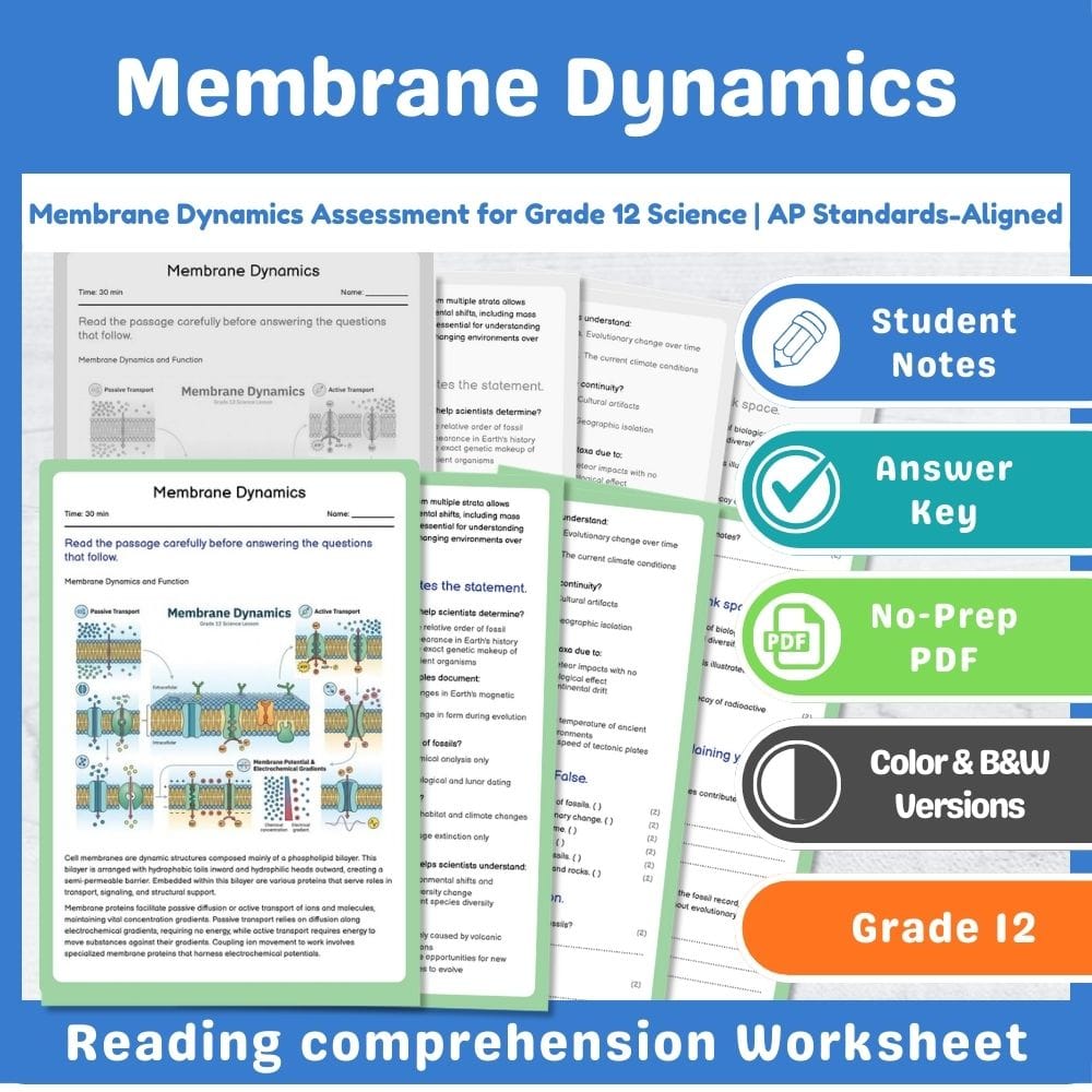 Grade 12 Science assessment worksheet — Membrane Dynamics Assessment for Grade 12 Science | AP Standards-Aligned — page 1