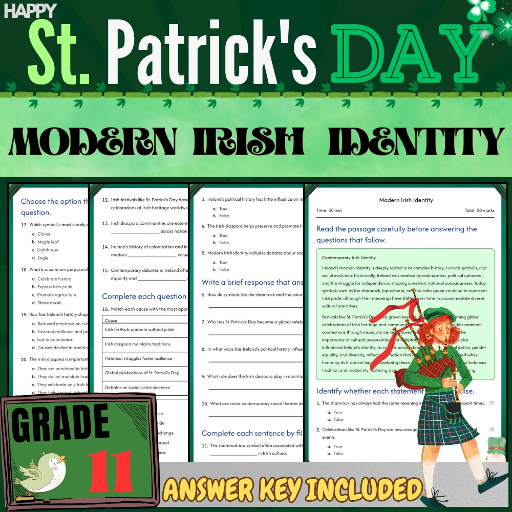 Grade11 Seasonal|Irish Symbols & St. Patrick’s Day Worksheet Bundle(Answer Keys) — included worksheet 2