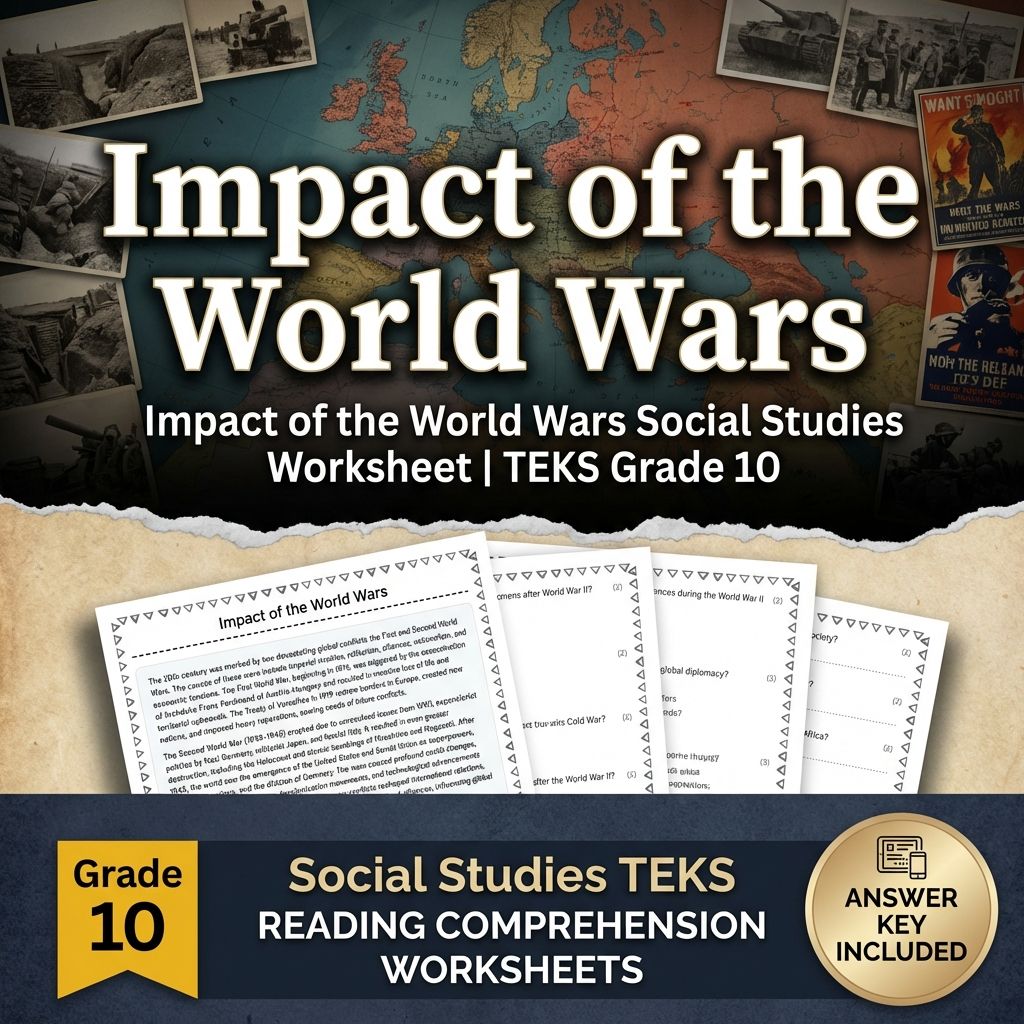 Impact of the World Wars Social Studies Worksheet | TEKS Grade 10
