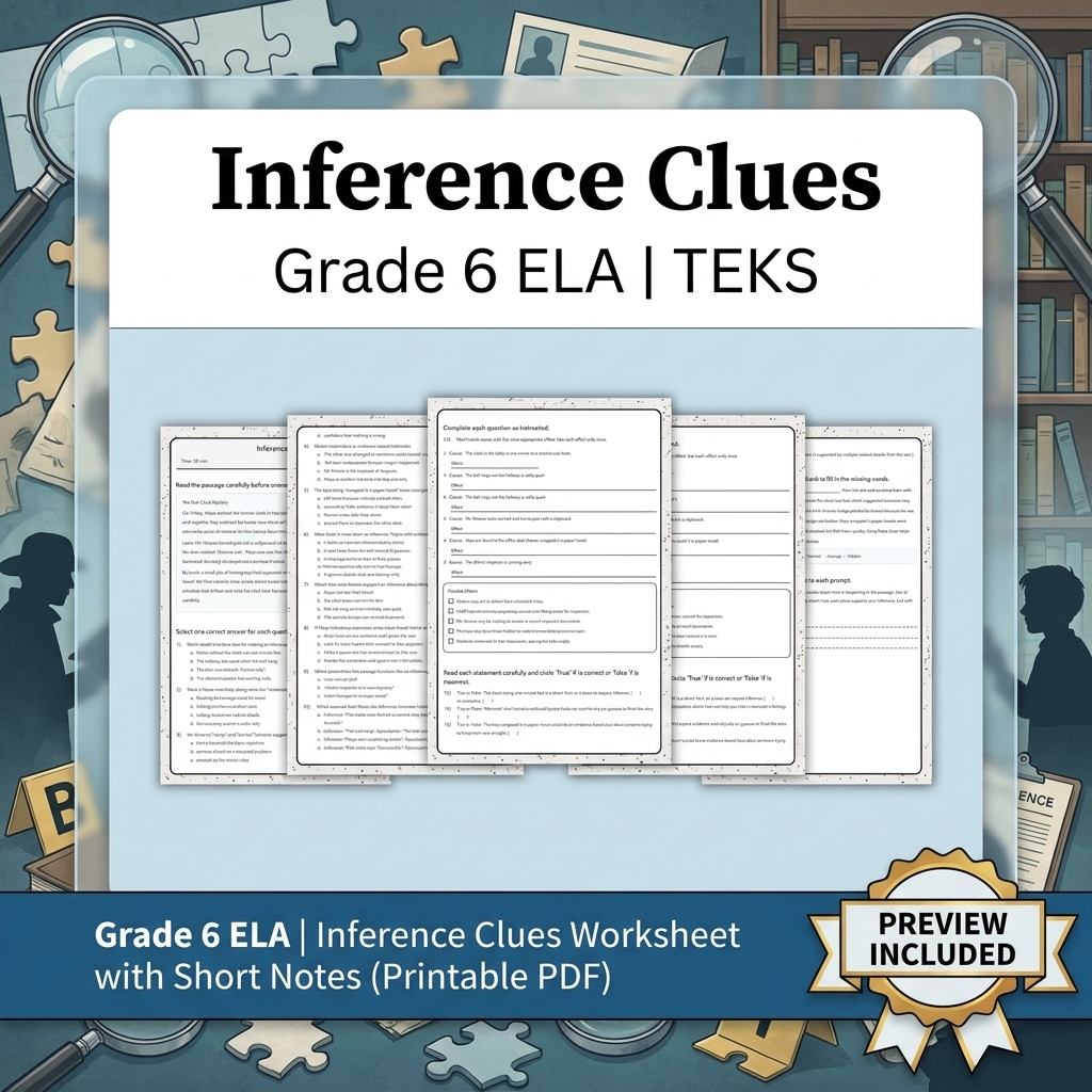 Grade 6 Evidence-Based Text Analysis ELA Full-Year Bundle (TEKS) Worksheets — included worksheet 3