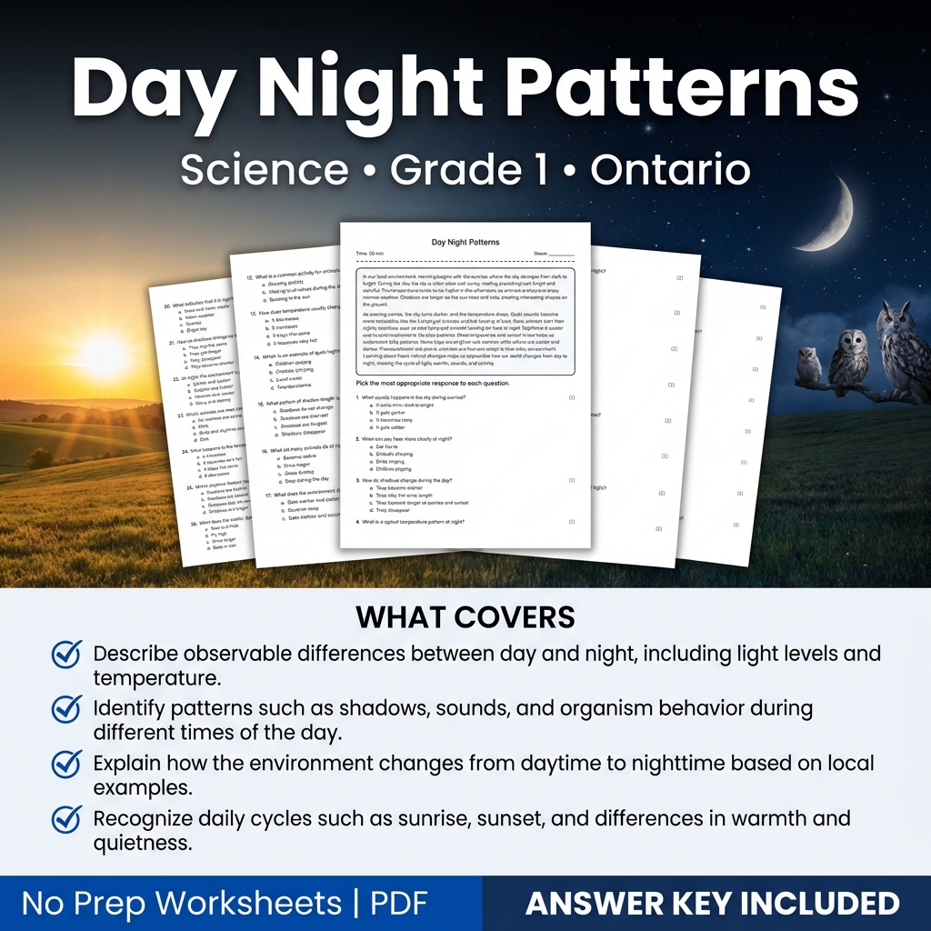 Day Night Patterns Science Worksheet Grade 1 | Ontario Standard