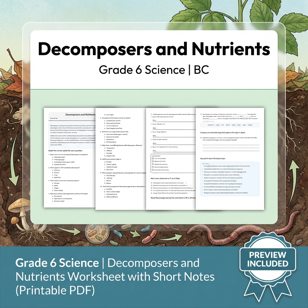 Grade 6 Science BC Ecosystems & Environmental Processes Worksheet Pack Full Year — included worksheet 2