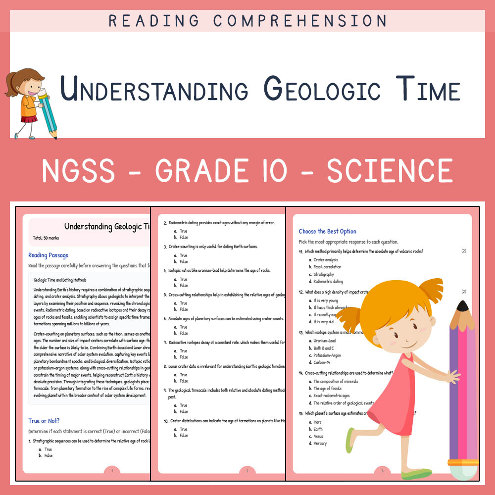 Grade 10 Science worksheet worksheet — Grade 10 Science | Understanding Geologic Time Worksheet & Answer Key (PDF) — page 1