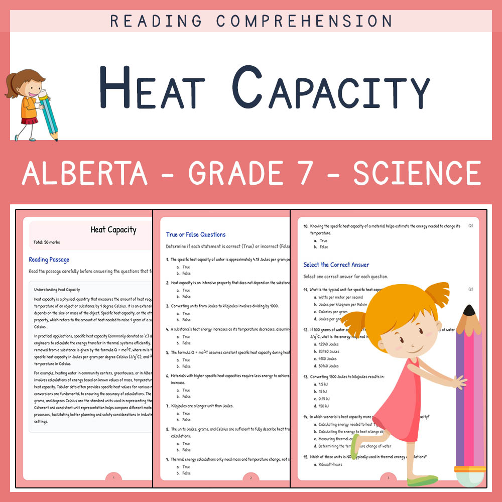 Grade 7 Science worksheet elena worksheet — Grade 7 Science | Heat Capacity Worksheet | Alberta Standard — page 1