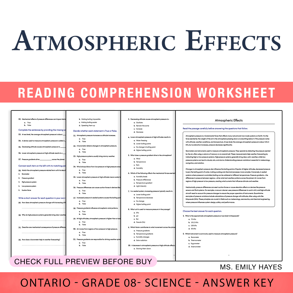 Grade 8 Science worksheet worksheet — Grade 8 Science | Atmospheric Effects Worksheet (PDF+ Answer Key) — page 1