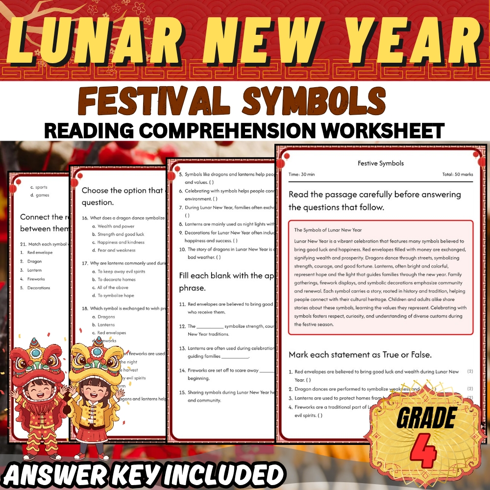 Grade 4 Holiday | Lunar New Year for Mastering Symbols | PDF + Answer Key