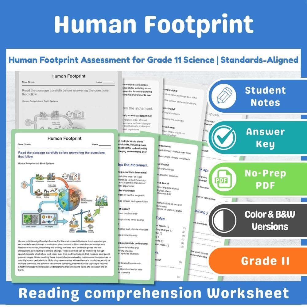 Grade 11 Science assessment worksheet — Human Footprint Assessment for Grade 11 Science | Standards-Aligned — page 1