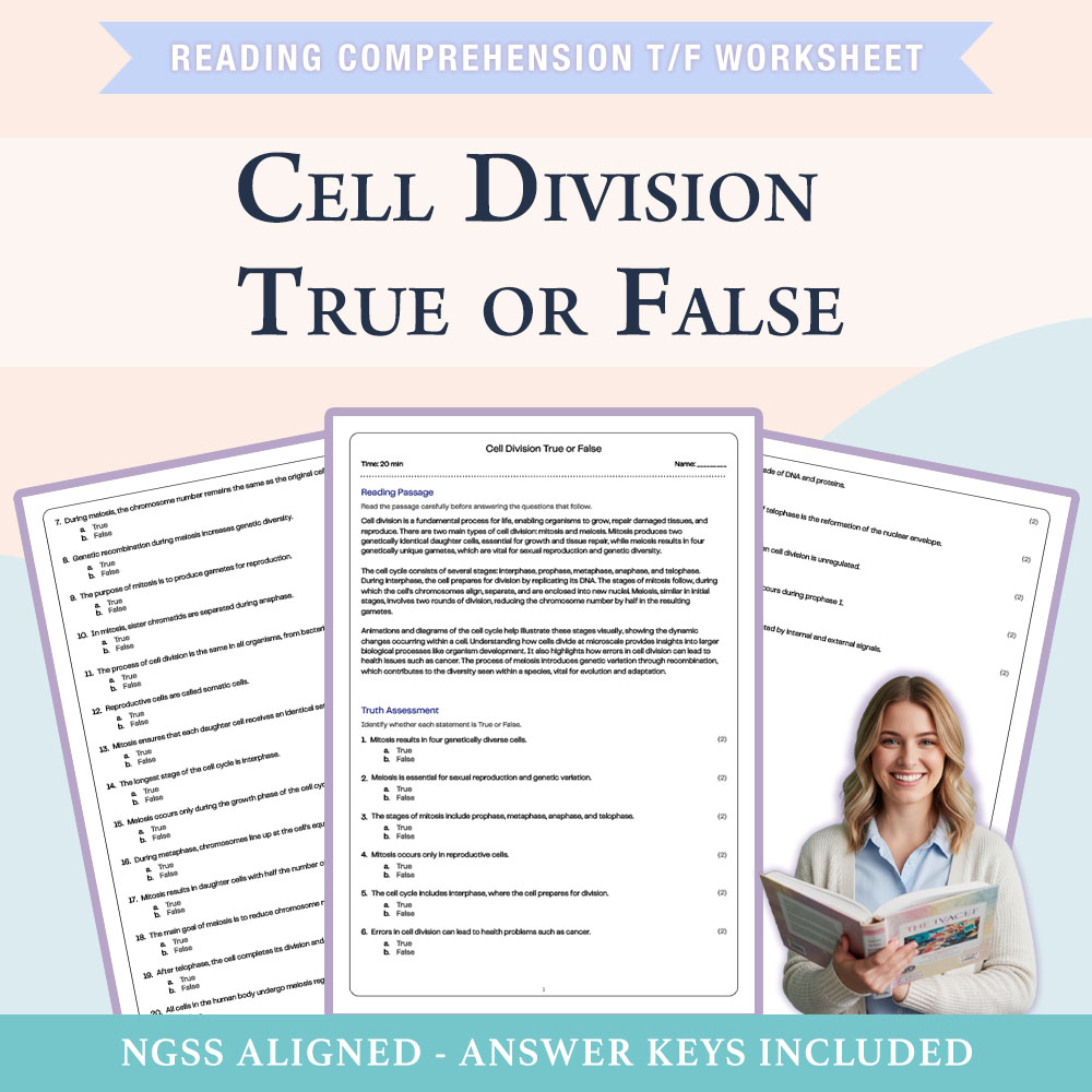 Science reading comprehensions true or false worksheet worksheet — Grade 7 Science | Cell Division Worksheet (PDF +Answer…