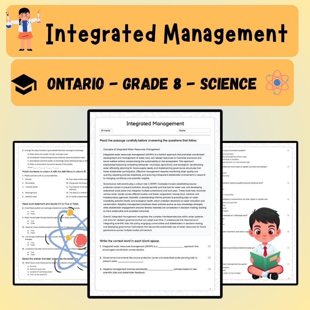 Grade 8 Science worksheet worksheet — Grade 8 Science – Integrated Water Management Worksheet (PDF ) — page 1