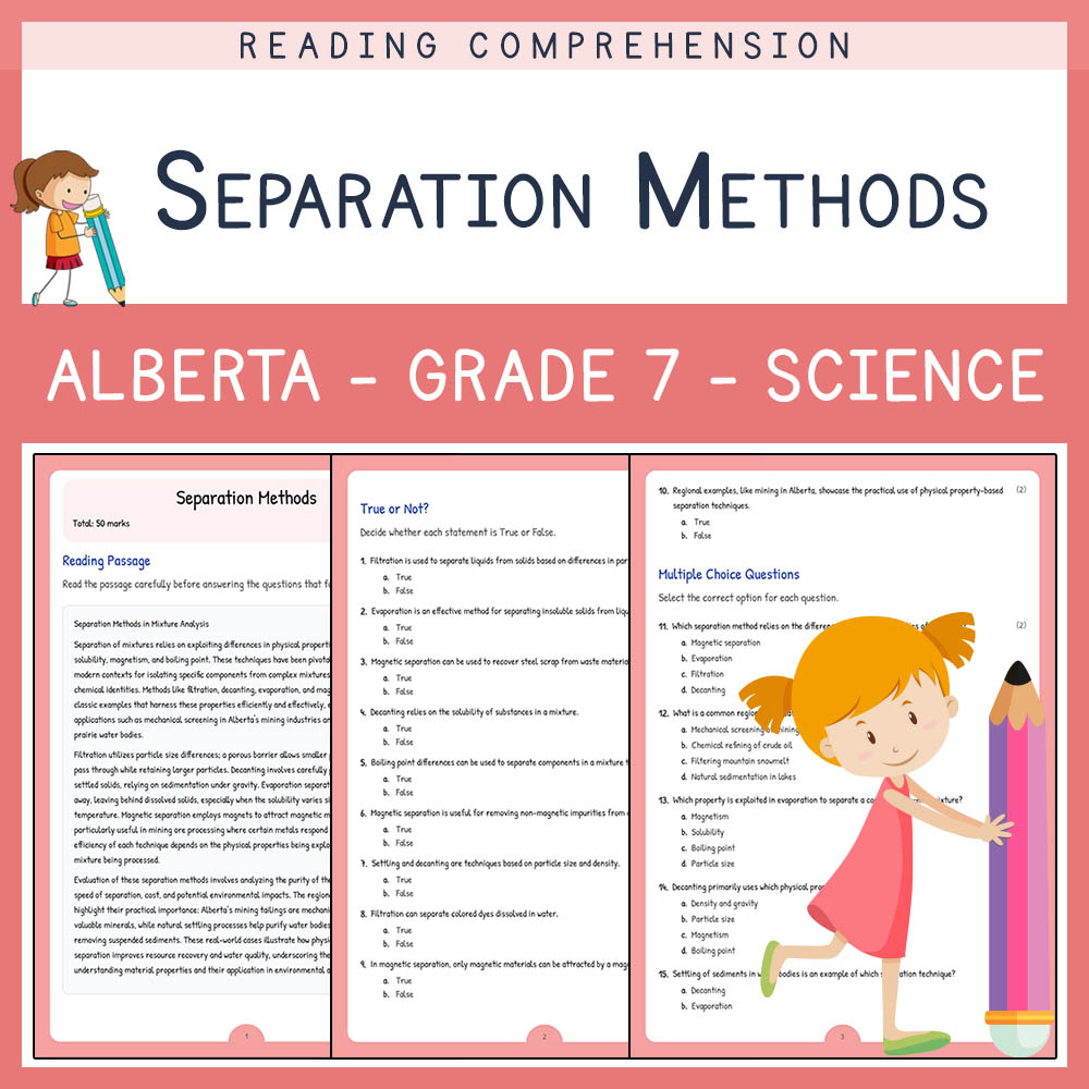 Grade 7 Science worksheet elena worksheet — Grade 7 Science | Separation Methods Worksheet Elena | Alberta Standard — page 1