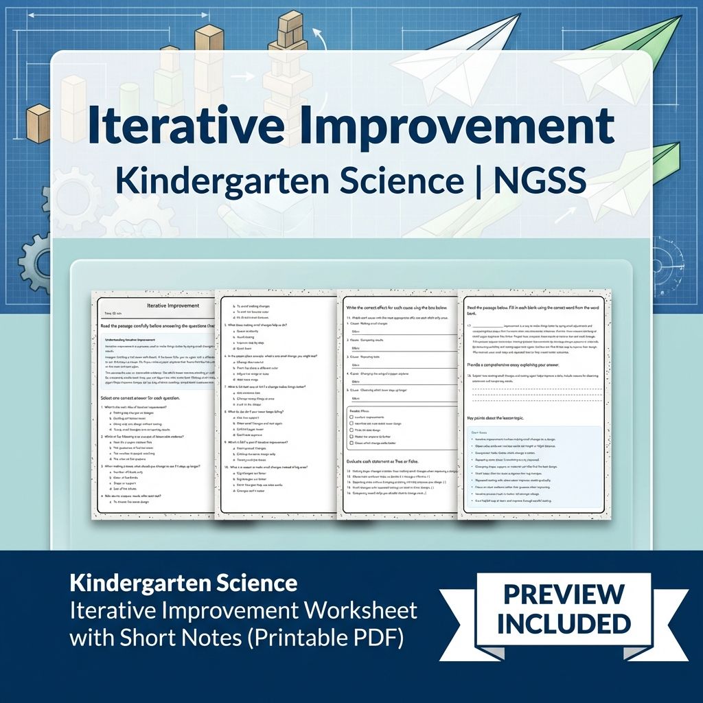 Kindergarten Science Iterative Improvement Worksheet with Short Notes (PDF)