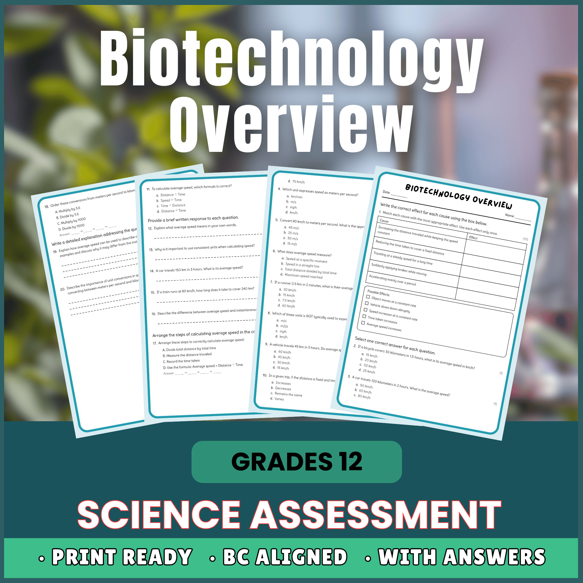 Grade 12 Science science 1 worksheet — Grade 12 Science – Biotechnology Overview Worksheet (Answer Key) – BC Standards