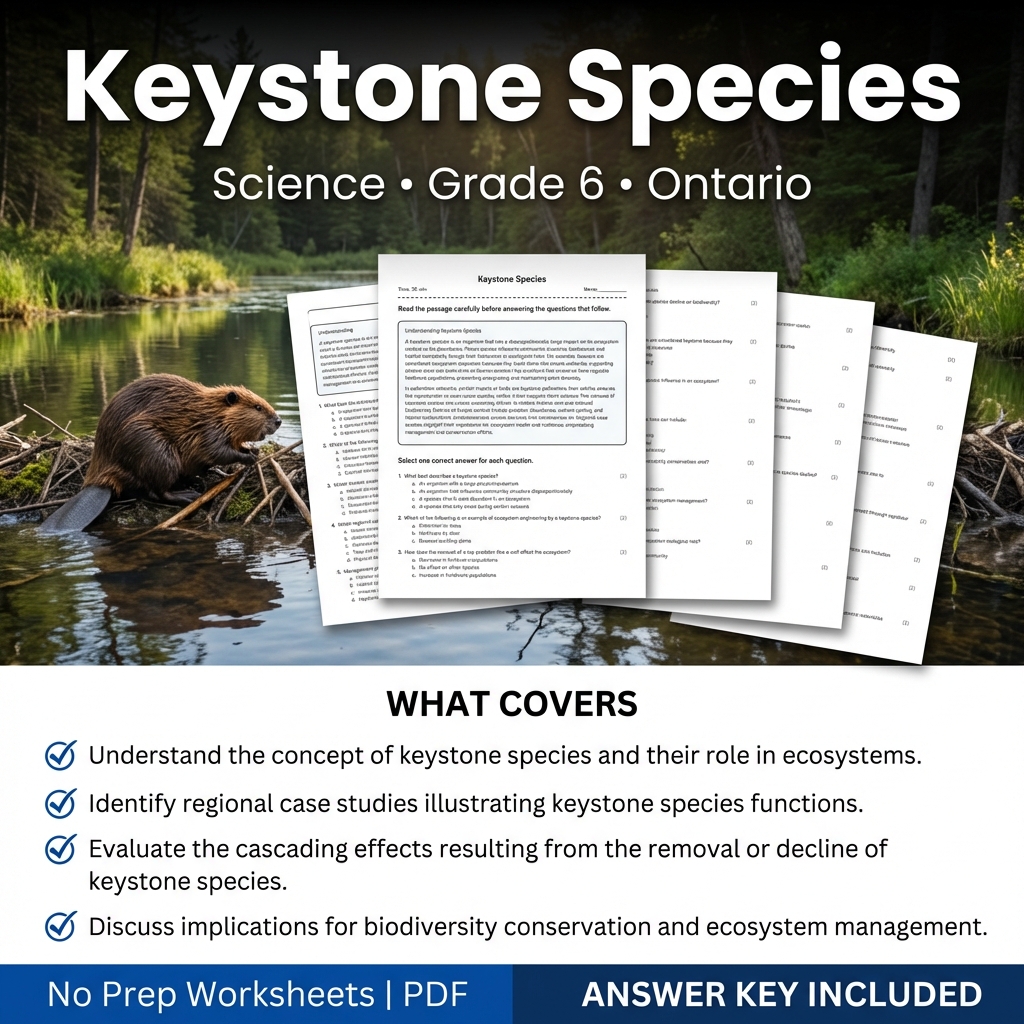 Grade 6 Science Worksheet on Keystone Species | Ontario Standards