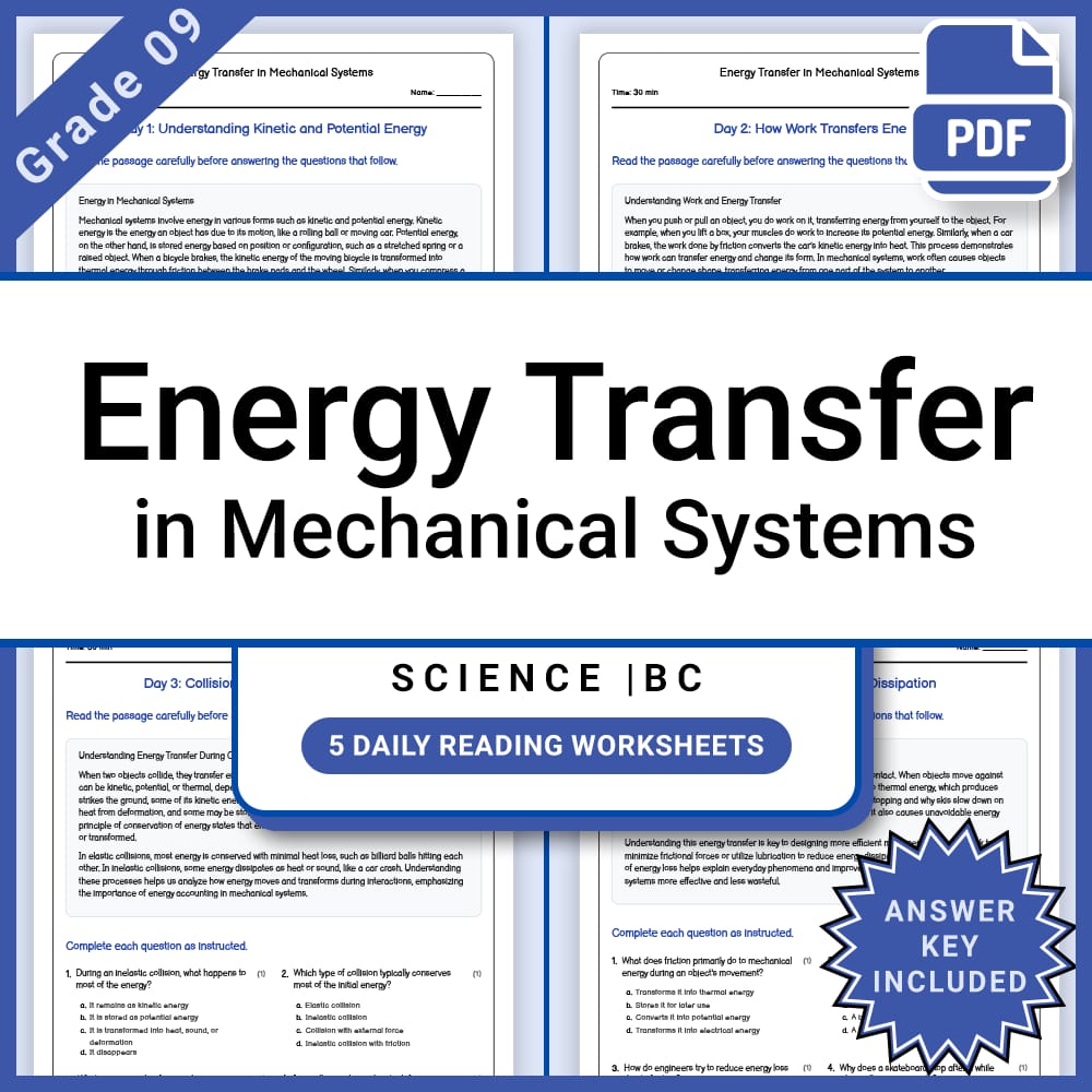 Grade 9 Science Lesson Bundle | Physics and Energy Concept Worksheets — included worksheet 2