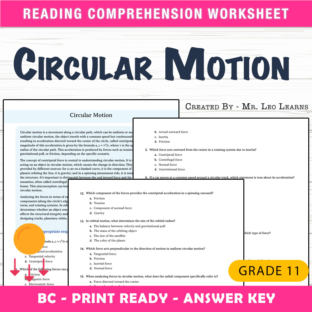 Grade 11 Science worksheet mcq paper worksheet — Grade 11 Science — Worksheet MCQ Paper for Mastering Circular Motion — pa…