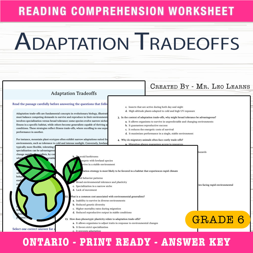 Grade 6 Science worksheet worksheet — Grade 6 Science – Adaptation Tradeoffs Worksheet for Mastery | PDF + Answer Key — pa…