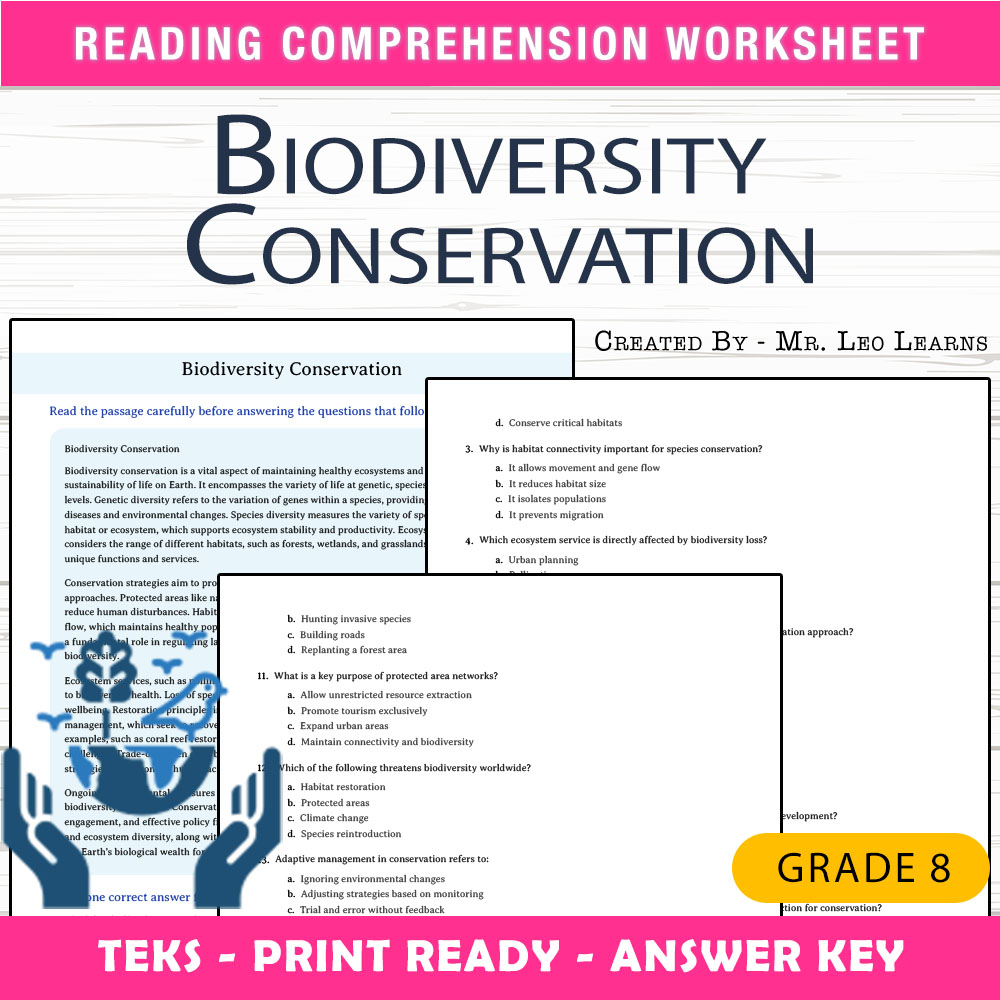 Grade 8 Science worksheet worksheet — 8th Grade Science – Biodiversity Conservation Worksheet for Mastery | PDF + Answer K…