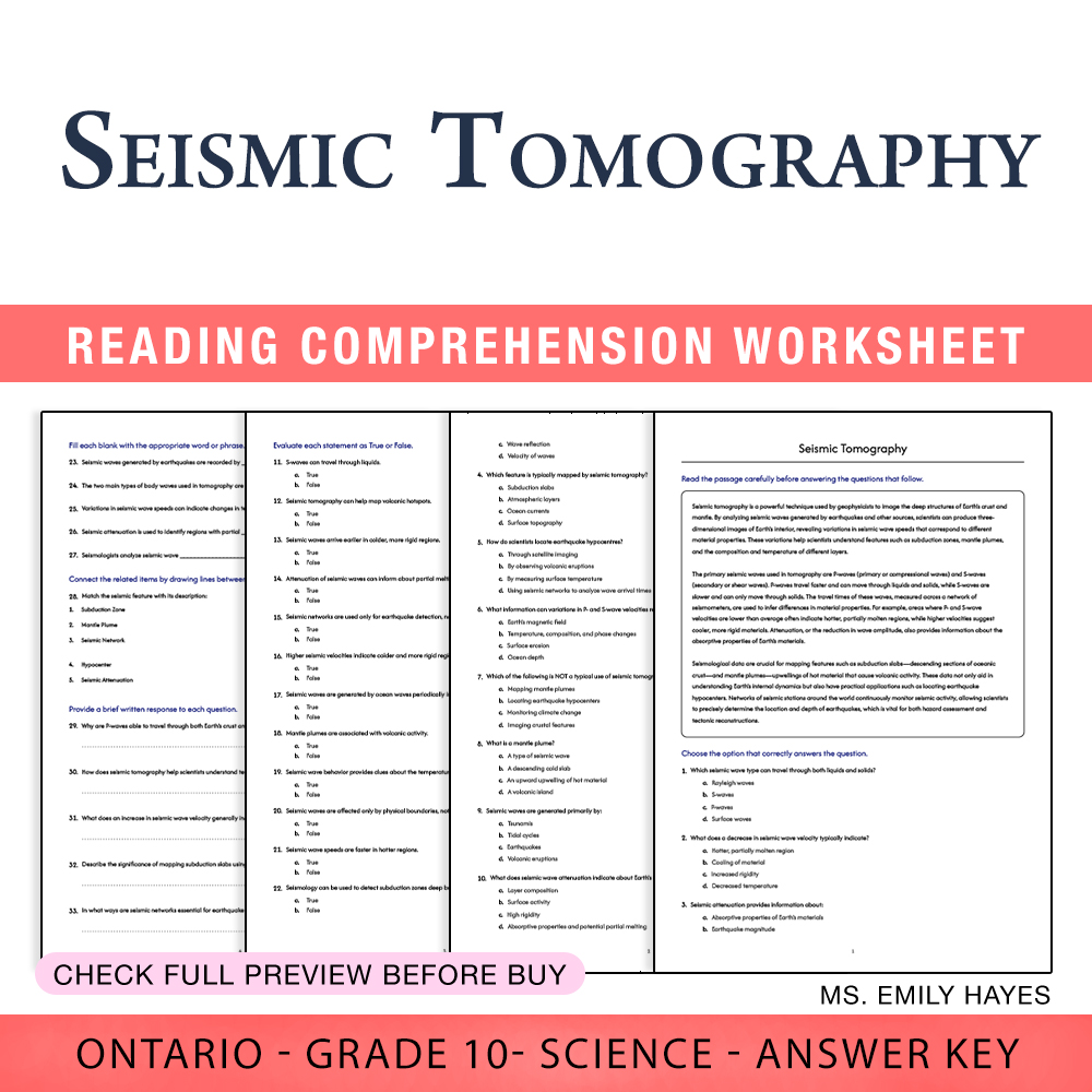 Grade 10 Science worksheet worksheet — Grade 10 Science | Seismic Tomography Worksheet (PDF + Answer Key) — page 1