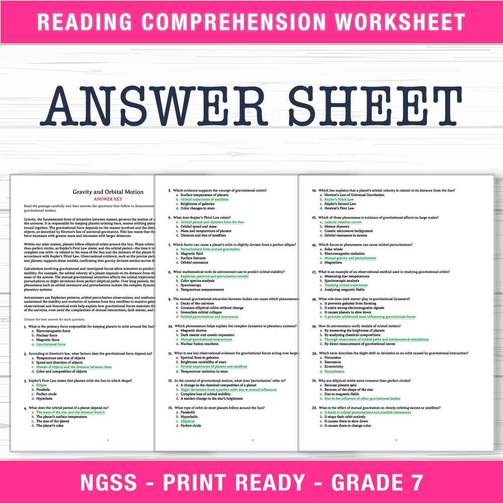 Grade 7 Science worksheet worksheet — Grade 7 Science | Gravity & Orbital Motion Worksheet (PDF + Answer Key) — page 2