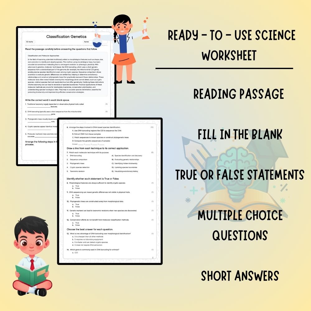 Grade 6 Science worksheet worksheet — 6th Grade Science – Classification & Genetics Worksheet (PDF) — page 2