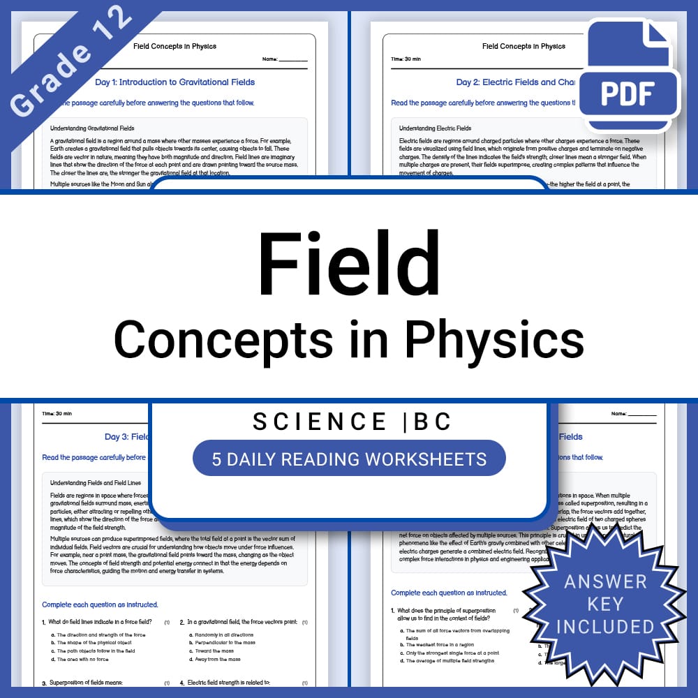 Grade 12 Science daily reading worksheet worksheet — Grade 12 Science – Field Concepts in Physics Daily Worksheet + Answer…