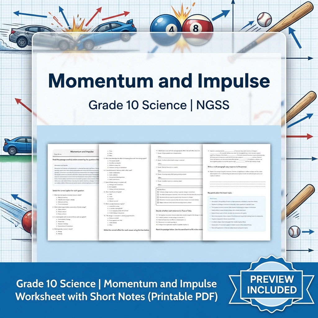 Grade 10 Science NGSS Unit | Motion & Forces Interactions Worksheet Bundle — included worksheet 1